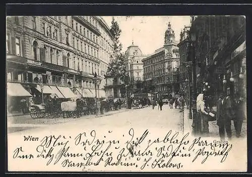 AK Wien, Strasse Graben mit Geschäften