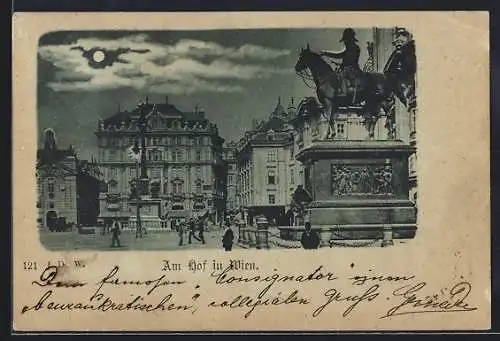 Mondschein-AK Wien, Am Hof mit Denkmal