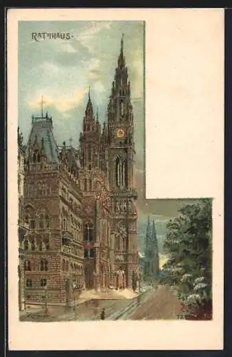 Lithographie Wien, Ansicht vom Rathaus