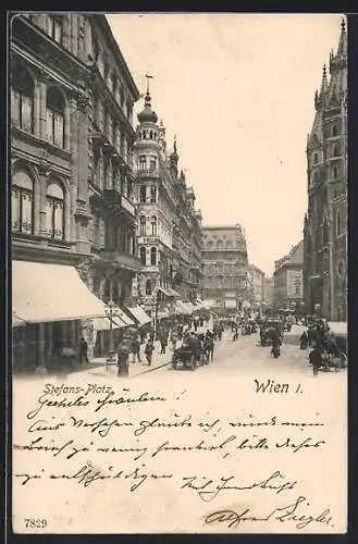 AK Wien, Stefans-Platz mit Strassenpartie