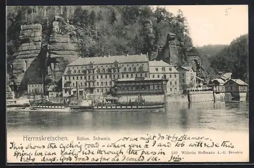 AK Herrnskretschen /Böhm. Schweiz, Blick zum Herrnhaus