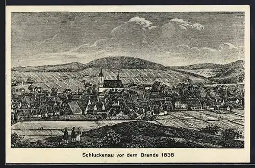 AK Schluckenau, Ortsansicht vor dem Brande 1838