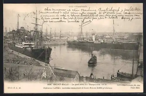 AK Saint-Malo, Le port avec le Burgundia et le Chateau-Laffite