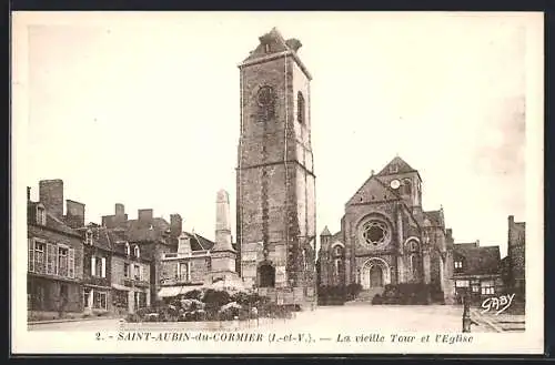 AK Saint-Aubin-du-Cormier, La vieille Tour et l`Eglise