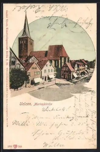 AK Uelzen, Marienkirche mit Strasse