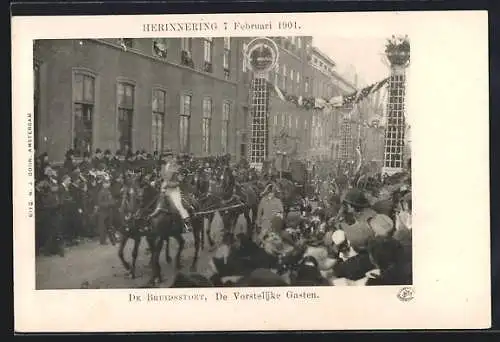 AK Den Haag, Hochzeit Königin Wilhelmina 1901, Brautkutsche auf dem Weg