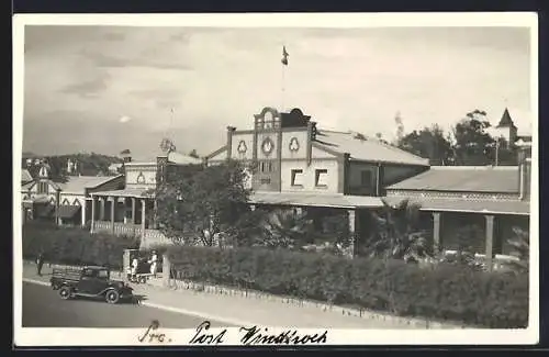 AK Windhoek, Post-Gebäude mit Strasse aus der Vogelschau