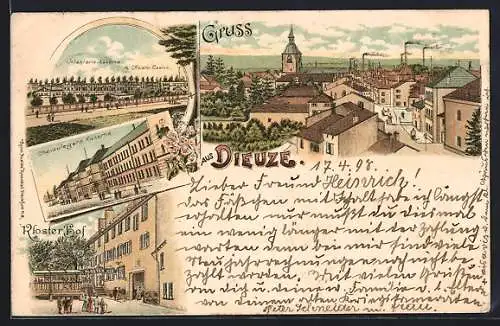 Lithographie Dieuze, Infanterie-Kaserne, Gasthof Klosterhof, Teilansicht