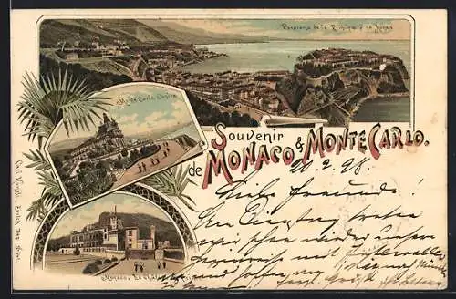 Lithographie Monte Carlo, Casino, Panorama dela Principauté de Monaco, Monaco: Le Chateau