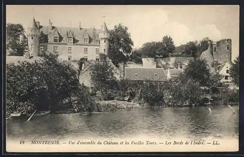 AK Montrésor /I.-et-L., Vue d`ensemble du Chateau et les Vieilles Tours, Les Bords de l`Indre