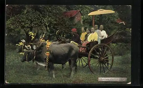 AK Burma, Burmese Festival Cart, geschmückte Rinderkutsche