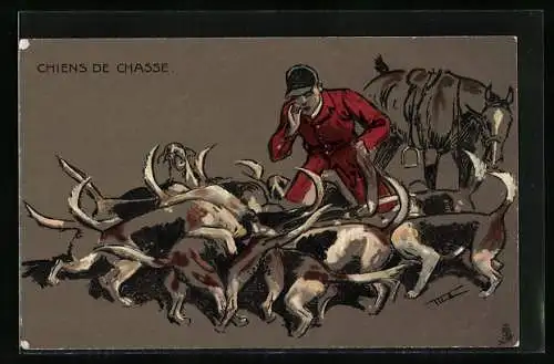 AK Chiens de Chasse, Jäger mit Hunden