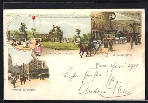 Lithographie Paris, Le Pavillon de Flore, L`Avenue de l`Opéra