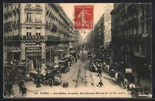 AK Paris, Les Halles le matin, Rue etienne Marcel