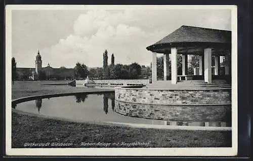 AK Wiesbaden, Herbert-Anlage mit Hauptbahnhof