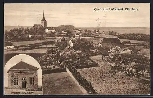 AK Eltenberg, Gesamtansicht mit Kirchturm und Drusus-Brunnen