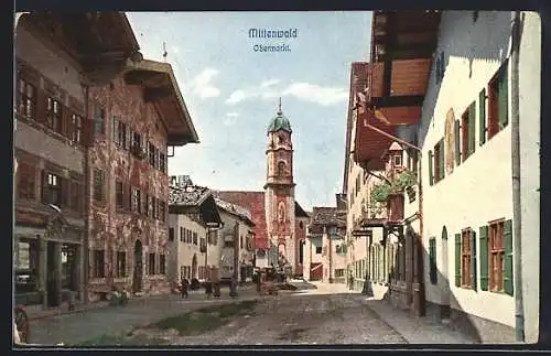 AK Mittenwald, Marktstrasse mit Geschäften