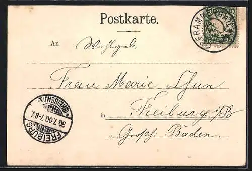 AK Oberammergau, Totalansicht von einen Berg aus