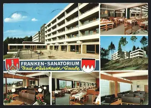 AK Bad Neustadt /Saale, Franken-Sanatorium in sechs Ansichten mit Wappen