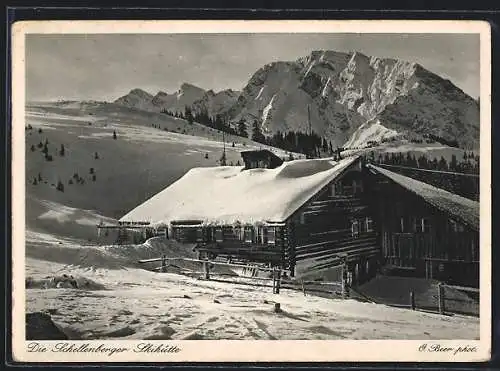 AK Berchtesgaden, Schellenberger Skihütte auf dem Rossfeld mit dem Hohen Göll