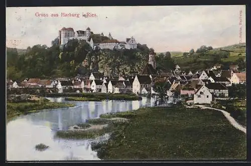 AK Harburg i. Ries, Teilansicht mit Burg