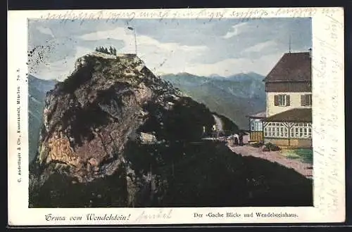 AK Wendelsteinhaus, Blick auf die Berghütte mit Gache Blick