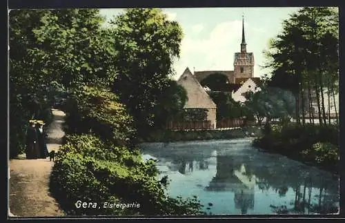 AK Gera, Elsterpartie mit Blick zur Kirche