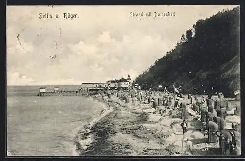 AK Sellin a. Rügen, Strand mit Damenbad