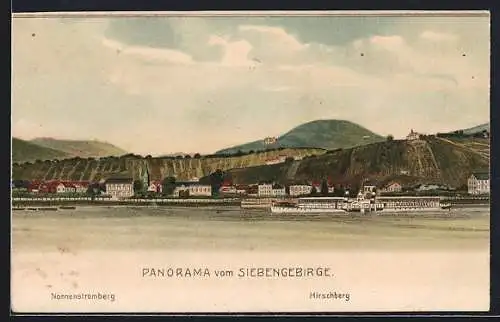 Lithographie Königswinter, Panorama vom Siebengebirge mit Nonnenstromberg und Hirschberg