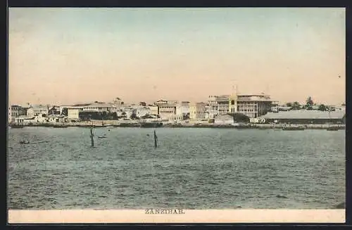 AK Zanzibar, Blick vom Meer zur Stadt