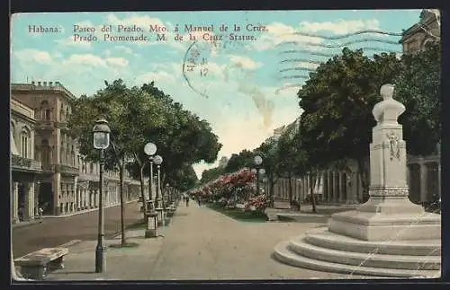 AK Habana, Paseo del Prado, Mto. a Manuel de la Cruz