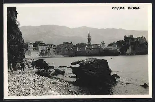 AK Budva, Panorama mit Felsen