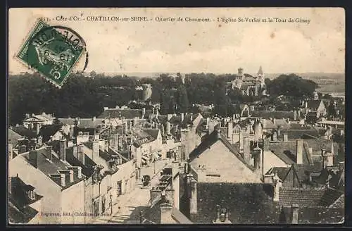 AK Châtillon-sur-Seine, Quartier de Chaumont, L`Église St-Vorles et la Tour de Gissey