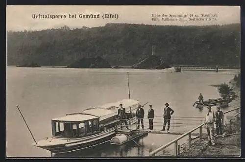 AK Gemünd /Eifel, Urfttalsperre mit Boot