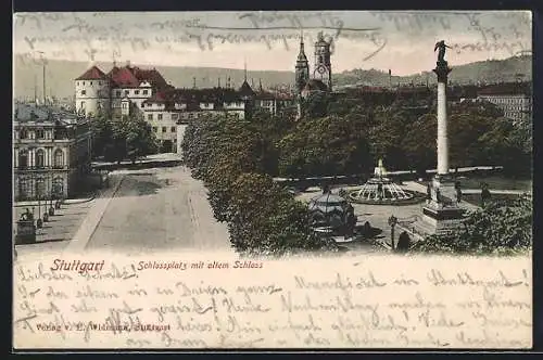 AK Stuttgart, Schlossplatz mit altem Schloss