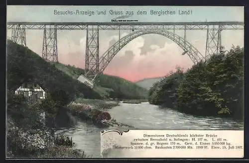 AK Remscheid /Bergisches Land, Eisenbahnbrücke zwischen Remscheid und Solingen