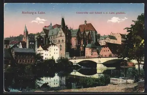 AK Marburg a. Lahn, Universität und Schloss von der Lahn gesehen