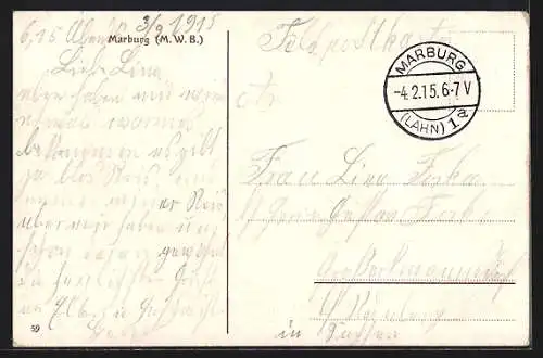 AK Marburg, Universität und Schloss v. d. Lahn gesehen