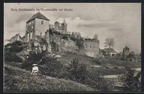 AK Greifenstein, Burg Greifenstein, Kirche Nassauer- und Bruderturm, Neuer Bau, Rohrmühle, Ausfallturm