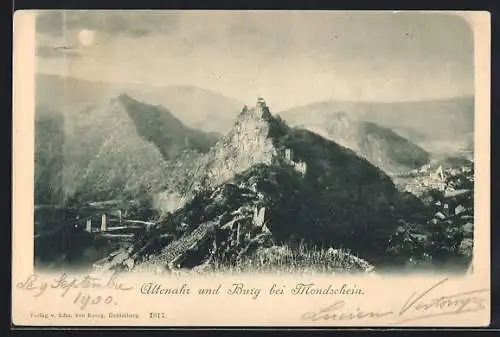 AK Altenahr, Panorama und Burg bei Mondschein