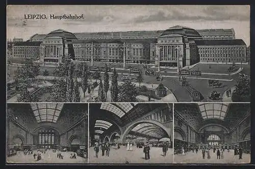 AK Leipzig, Hauptbahnhof mit Strassenbahn, Innenansichten