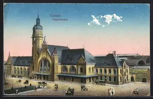 AK Crefeld, Hauptbahnhof mit Vorplatz, von oben gesehen