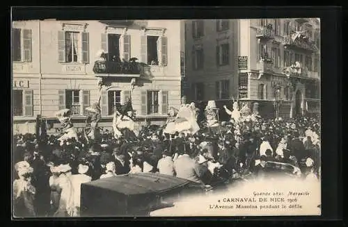 AK Nice, Carneval, L`Avenue Massena pendant la defile, Faschingsumzug 1906