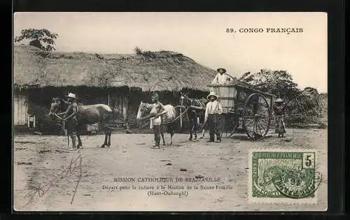 AK Brazzaville /Congo Francais, Mission Catholique, Départ pour la culture à la Mission de la Sainte-Famille