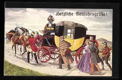 AK K.K. Eilpost mit Bergvorgespann, Postkutsche aus dem Jahr 1848