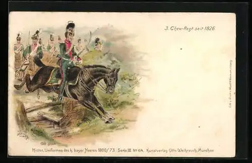 Lithographie Bayerisches Heer, 3. Chevauleger Regiment seit 1826, Kavallerie stürmt in die Schlacht