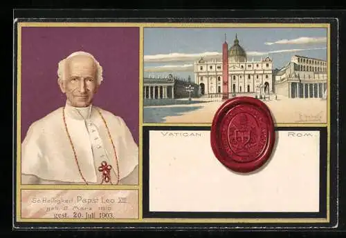 Lithographie Vatikan, Papst Leo XIII., Siegel