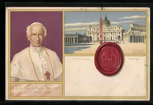 Lithographie Vatikan, Papst Leo XIII., Siegel