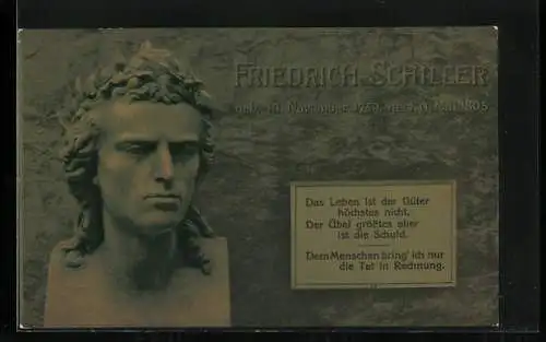 AK Dichtergruss Friedrich Schiller, Büste und Vers