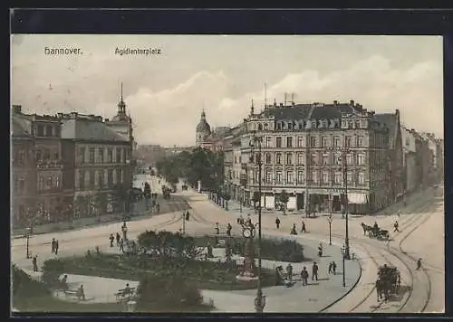 AK Hannover, Ägidientorplatz mit Geschäften und Strassenbahn